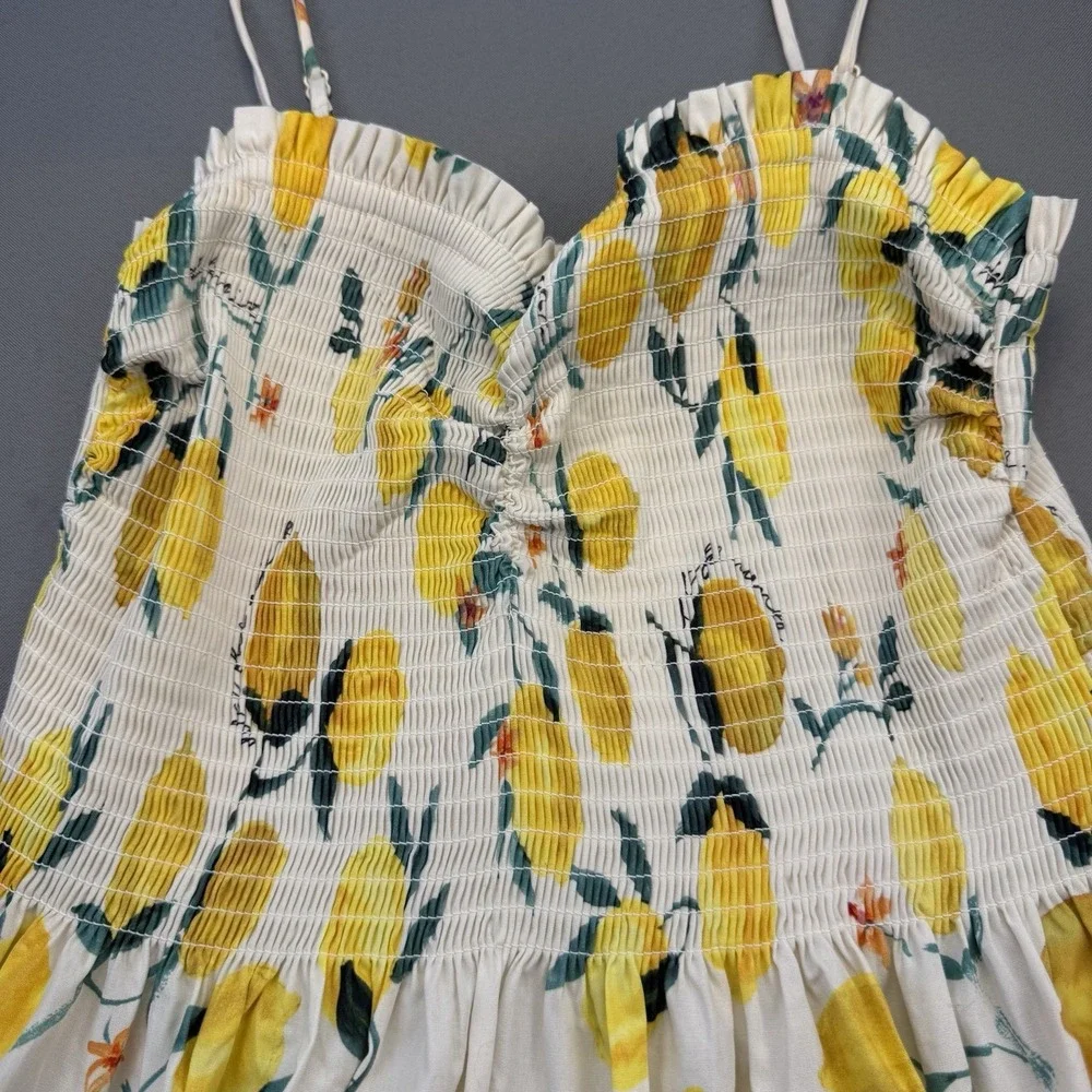 H&M Women Midi‎ Dress M Multicolor Floral Smock Topped Adjustable Strap Lemons